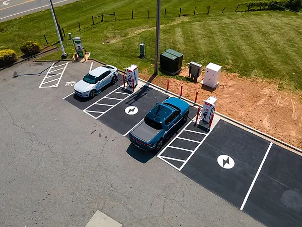 EVs Parked at Circle K DC Fast Chargers in Dobson, North Carolina.