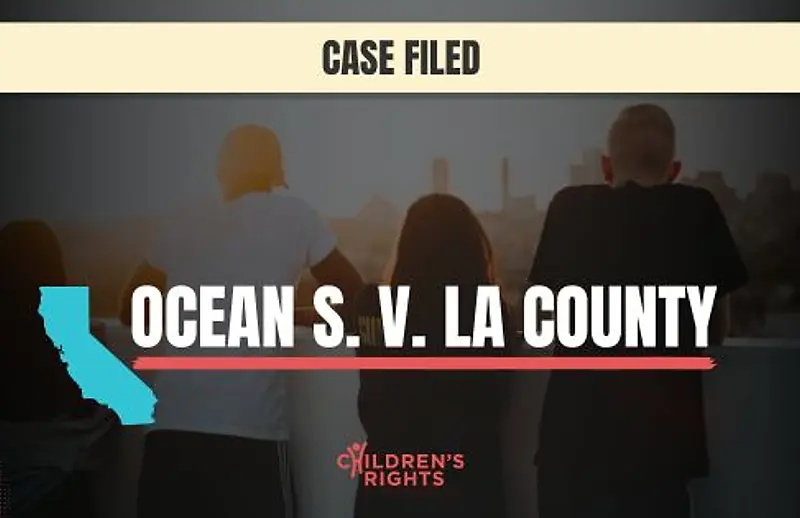 Young people overlooking a City with the text overlay: New Case Filed: Ocean S. V. LA County